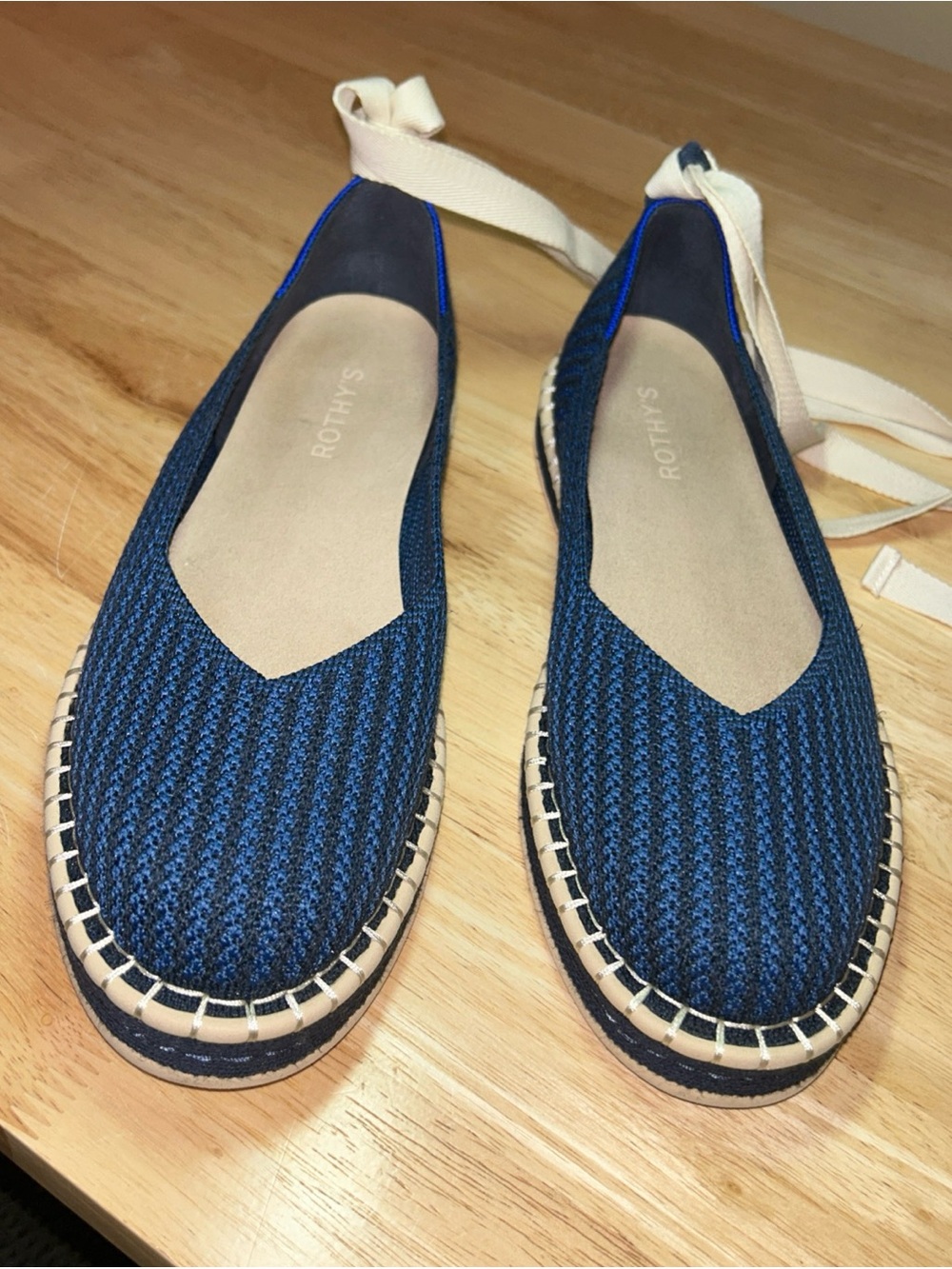 Rothy’s Navy Striped The Espadrille Slip On Womens Size 10.5 Removable Ankle Tie